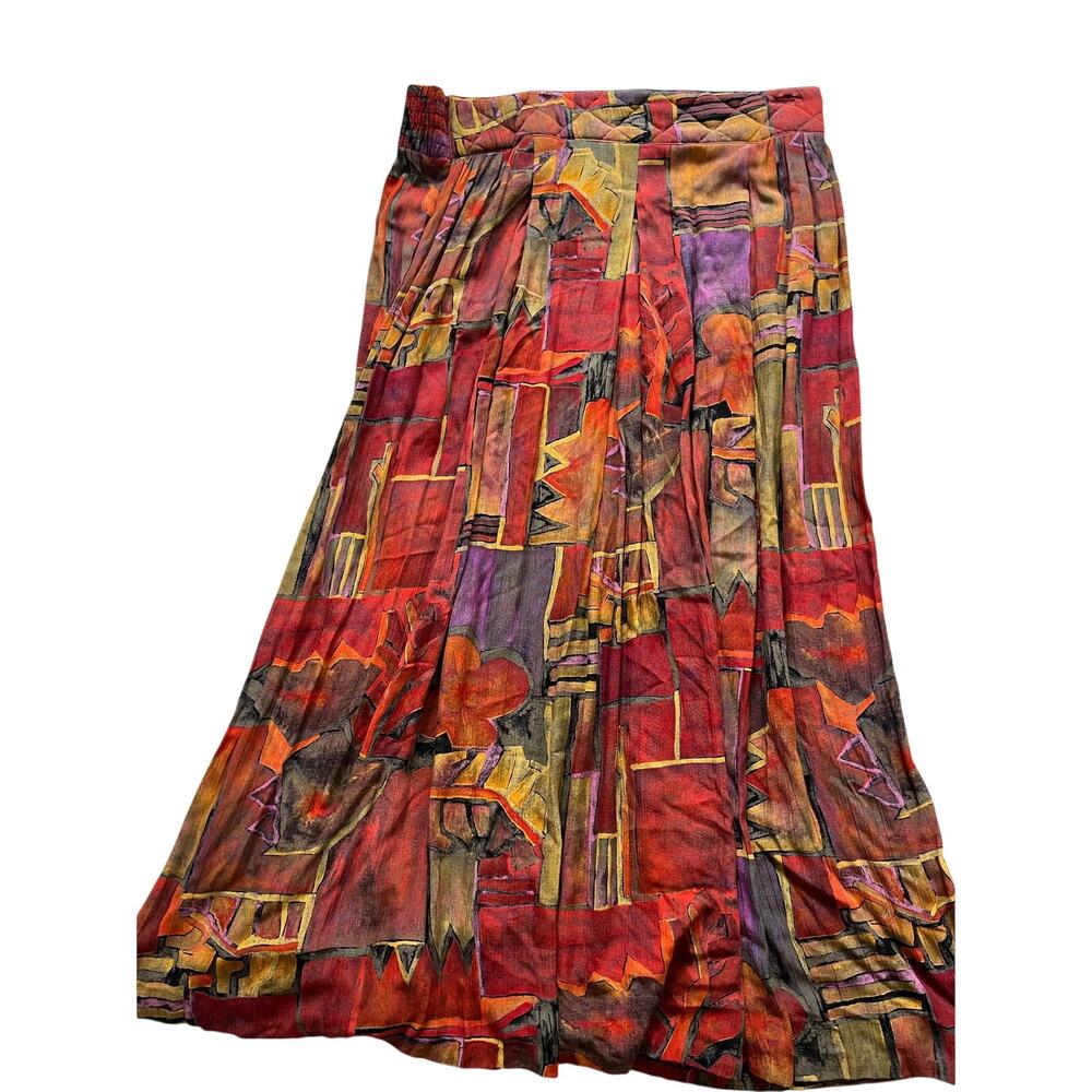 Vtg 90s In Group Ltd Abstract Geometric Maxi Skirt Rayon Pleated Whimsigoth